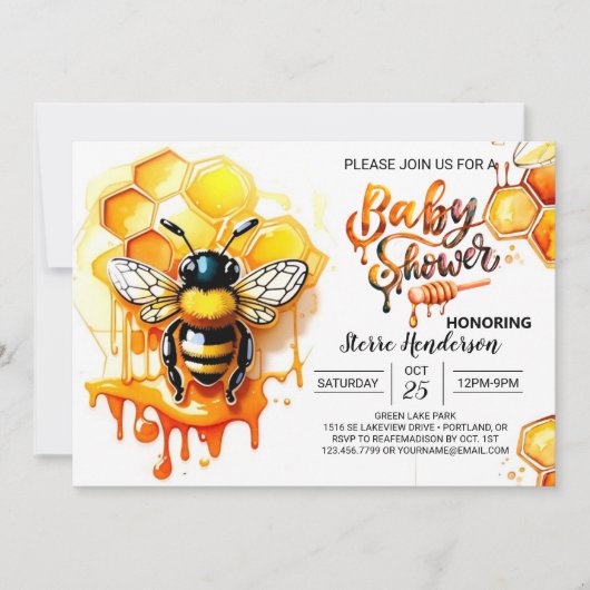 Schattigee Honeybee Meisje Baby shower Invitation Kaart (Voorkant)