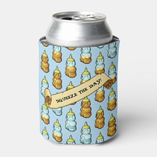 Schattigee Honing Beer knijp de dag! 80s retro art Blikjeskoeler (Blikje Voorkant)