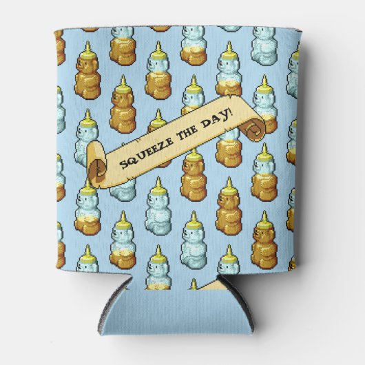 Schattigee Honing Beer knijp de dag! 80s retro art Blikjeskoeler (Voorkant)