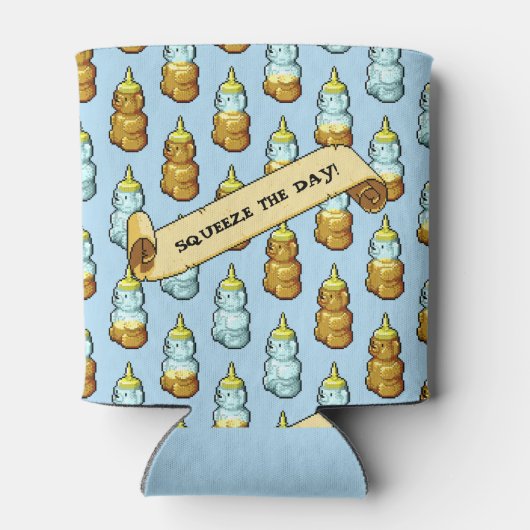 Schattigee Honing Beer knijp de dag! 80s retro art Blikjeskoeler (Achterkant)