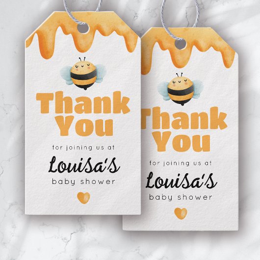 Schattigee honingbij Baby shower Dank u Cadeaulabel