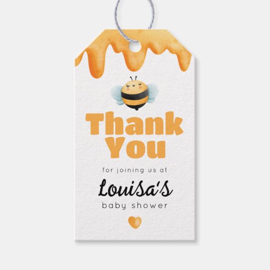 Schattigee honingbij Baby shower Dank u Cadeaulabel (Voorkant)