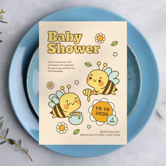 Schattigee honingbij Baby shower uitnodiging