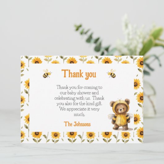 Schattigee honingbij Beer Ba-Bee Shower Bedankkaart (Staand voorkant)