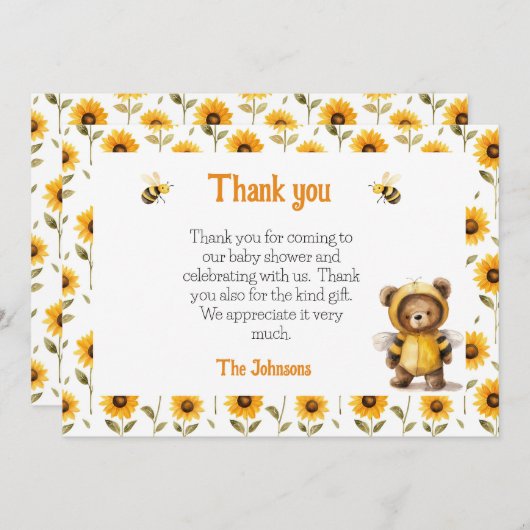 Schattigee honingbij Beer Ba-Bee Shower Bedankkaart (Voorkant / Achterkant)