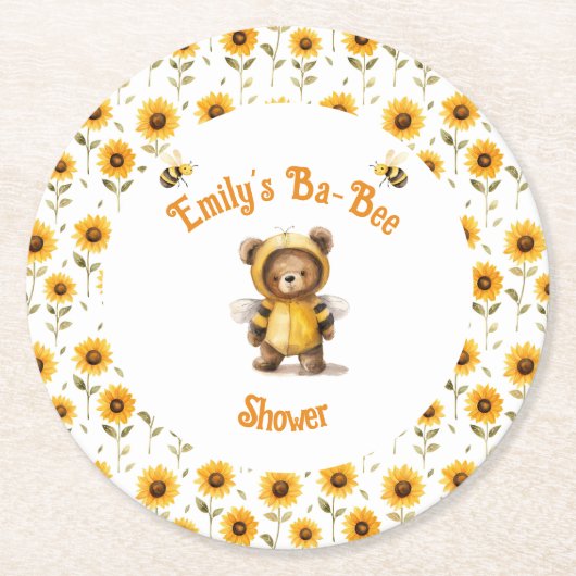 Schattigee honingbij Beer Ba-Bee Shower Ronde Kartonnen Onderzetter (Voorkant)