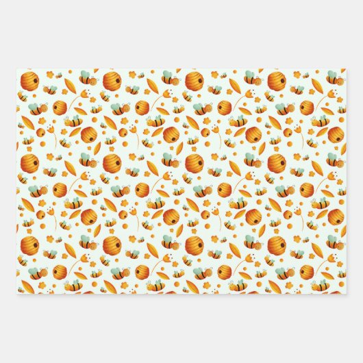 Schattigee honingbij bijenkorf Baby shower Inpakpapier Vel (Voorkant)