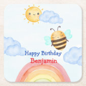 Schattigee honingbij verjaardagsfeestje kartonnen onderzetters (Voorkant)