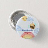 Schattigee honingbij verjaardagsfeestje ronde button 3,2 cm (Voorkant /achterkant)
