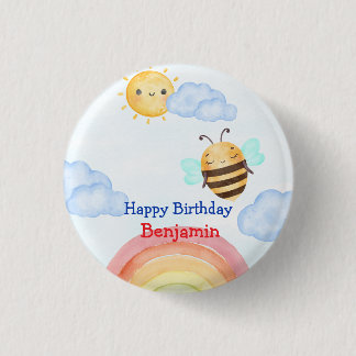 Schattigee honingbij verjaardagsfeestje ronde button 3,2 cm