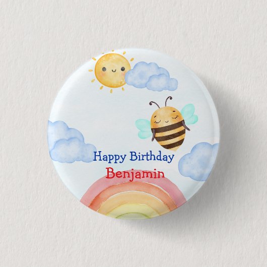 Schattigee honingbij verjaardagsfeestje ronde button 3,2 cm (Voorkant)