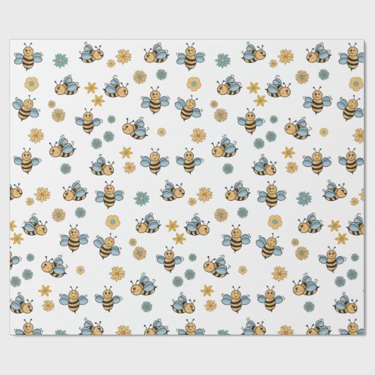 Schattigee Honingbijen & Bloemen Wildbloemen Cadeaupapier (Vlak)