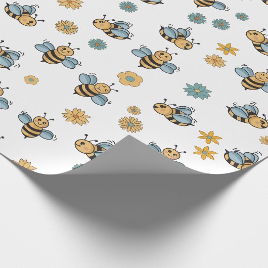 Schattigee Honingbijen & Bloemen Wildbloemen Cadeaupapier (Hoek)