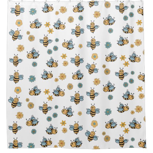 Schattigee Honingbijen & Bloemen Wildbloemen Douchegordijn (Voorkant)