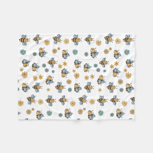 Schattigee Honingbijen & Bloemen Wildbloemen Fleece Deken (Voorkant (Horizontaal))