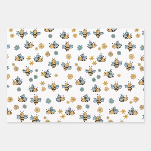 Schattigee Honingbijen & Bloemen Wildbloemen Inpakpapier Vel (Voorkant 2)