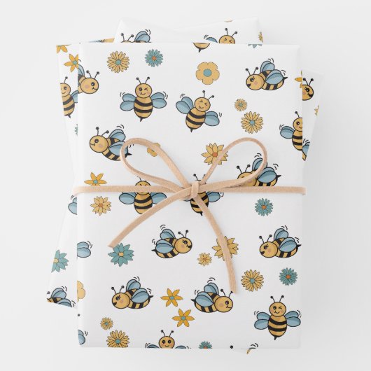 Schattigee Honingbijen & Bloemen Wildbloemen Inpakpapier Vel (In situ)