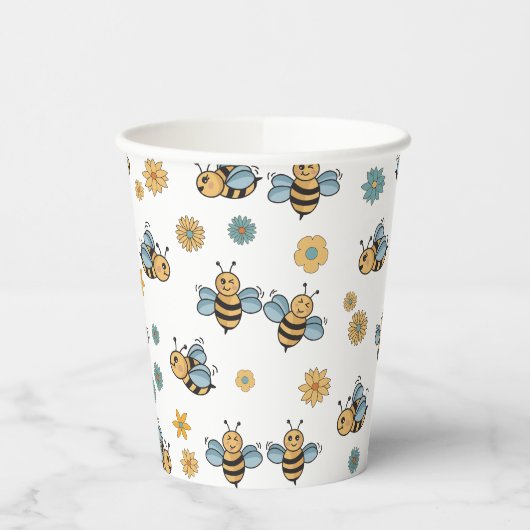 Schattigee Honingbijen & Bloemen Wildbloemen Papieren Bekers (Links)