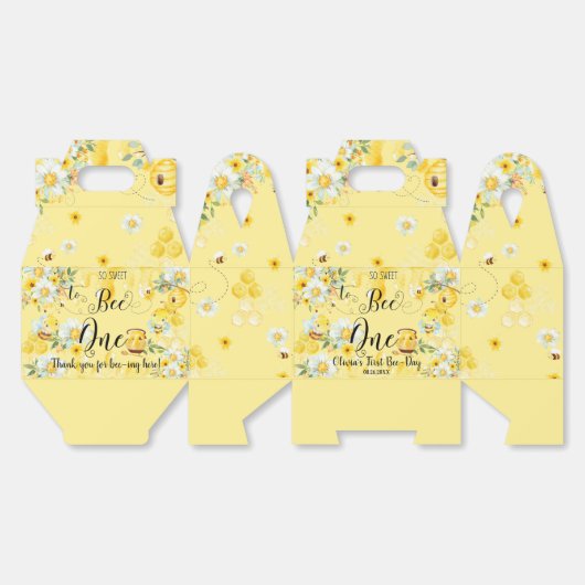 Schattigee Honingbijen Geel Bloemen 1e Verjaardag  Bedankdoosjes (Ongevouwen)