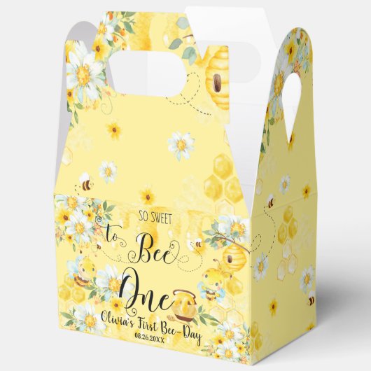 Schattigee Honingbijen Geel Bloemen 1e Verjaardag  Bedankdoosjes (Open)