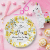 Schattigee Honingbijen Geel Bloemen 1e Verjaardag Papieren Bordje (Feest)