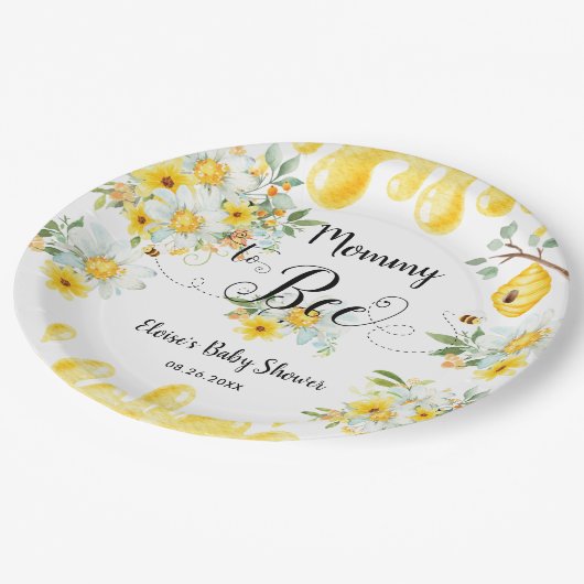 Schattigee Honingbijen Geel Bloemen Baby shower Papieren Bordje (Gekanteld)