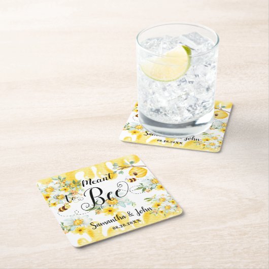 Schattigee Honingbijen Geel Bloemen Trouwen Bedoel Kartonnen Onderzetters (Insitu)