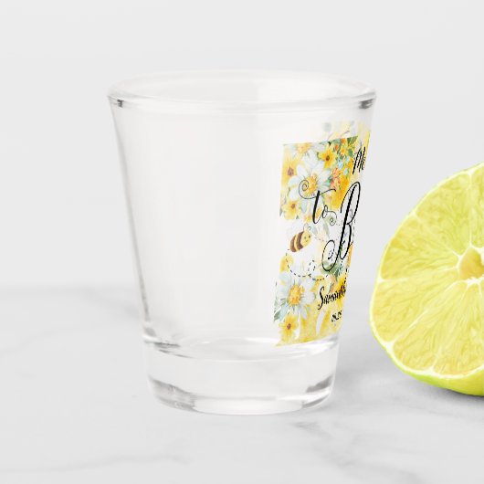 Schattigee Honingbijen Geel Bloemen Trouwen Bedoel Shot Glas (Links)