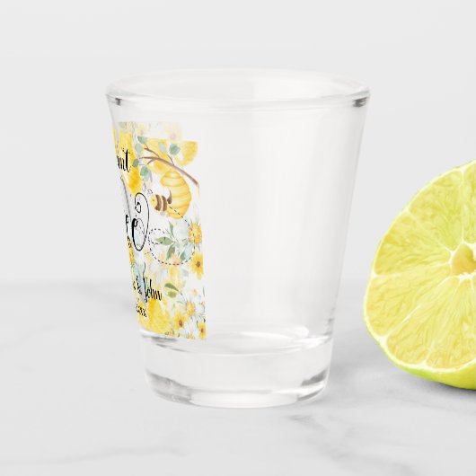 Schattigee Honingbijen Geel Bloemen Trouwen Bedoel Shot Glas (Rechts)