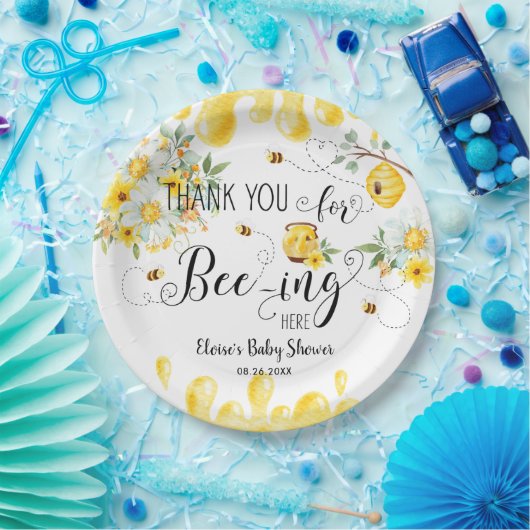 Schattigee Honingbijen Geel Bloemen Verjaardag Bab Papieren Bordje (Feest)