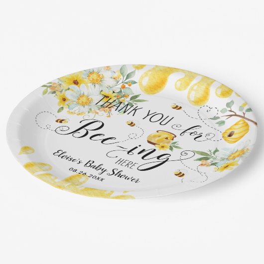 Schattigee Honingbijen Geel Bloemen Verjaardag Bab Papieren Bordje (Gekanteld)