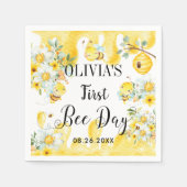 Schattigee Honingbijen Geel Bloemen Verjaardag Servet (Voorkant)