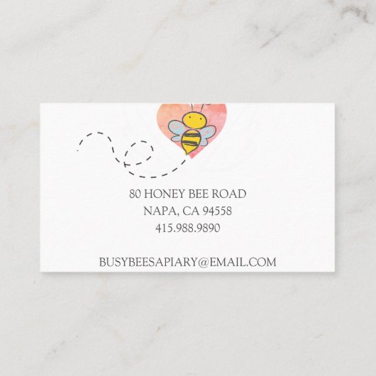 Schattigee honingbijen roze hart bijenhouder visitekaartje (Achterkant)