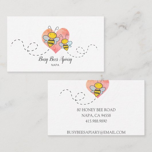 Schattigee honingbijen roze hart bijenhouder visitekaartje (Voorkant / Achterkant)