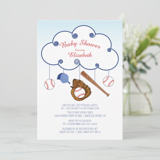 Schattigee honkbal baby douche uitnodigingen (Staand voorkant)