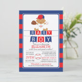 Schattigee Honkbal Boys Baby shower Uitnodiging (Staand voorkant)