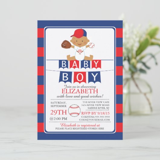 Schattigee Honkbal Boys Baby shower Uitnodiging (Staand voorkant)