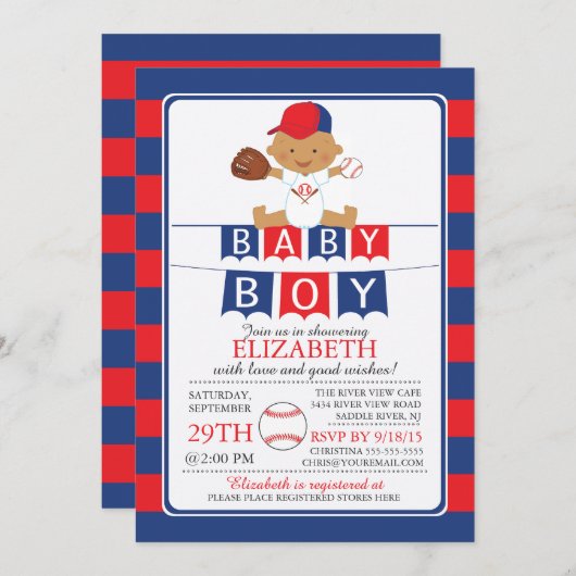 Schattigee Honkbal Boys Baby shower Uitnodiging (Voorkant / Achterkant)