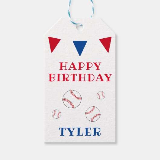 Schattigee honkbal bunting flags jongen verjaardag cadeaulabel (Voorkant)