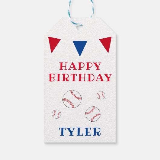 Schattigee honkbal bunting flags jongen verjaardag cadeaulabel (Achterkant)