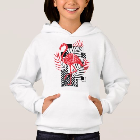 Schattigee hoodie voor meisjes met rode flamingo p (Voorkant)