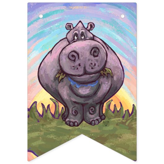 Schattigee hoofden en staarten Hippo Verjaardagsfe Vlaggetjes (Eerste vlag)