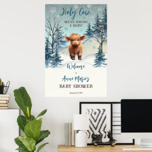 Schattigee Hoogland Heilige Koe Winter Baby shower Poster