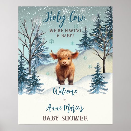 Schattigee Hoogland Heilige Koe Winter Baby shower Poster (Voorkant)