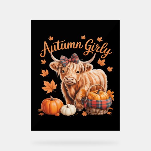 Schattigee Hoogland Koe Herfst Herfst Girly Thanks Acryl Bord (Voorkant)
