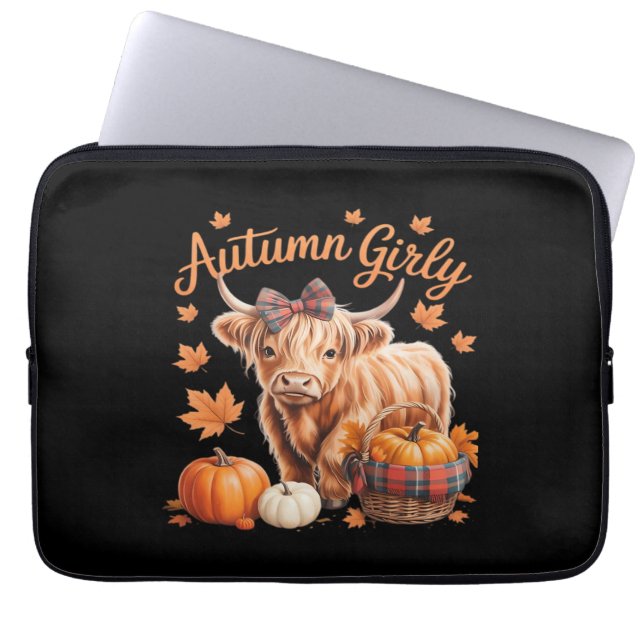 Schattigee Hoogland Koe Herfst Herfst Girly Thanks Laptop Sleeve (Voorkant)