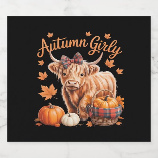 Schattigee Hoogland Koe Herfst Herfst Girly Thanks Sparkling Wijnetiket (Enkel label)