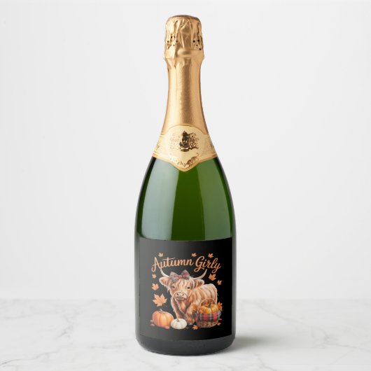 Schattigee Hoogland Koe Herfst Herfst Girly Thanks Sparkling Wijnetiket (Voorkant)