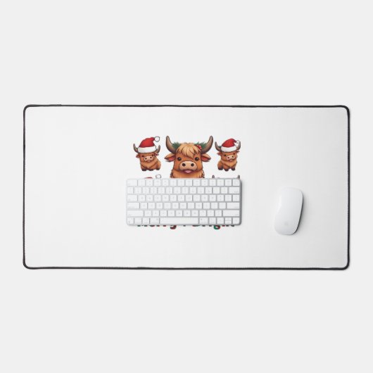 Schattigee Hoogland Koe Kerst vrolijk en helder, S Bureaumat (Keyboard & Muis)