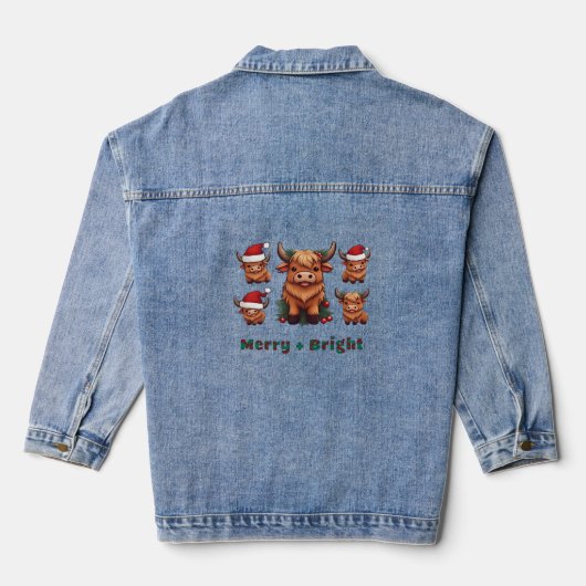 Schattigee Hoogland Koe Kerst vrolijk en helder, S Denim Jacket (Achterkant)